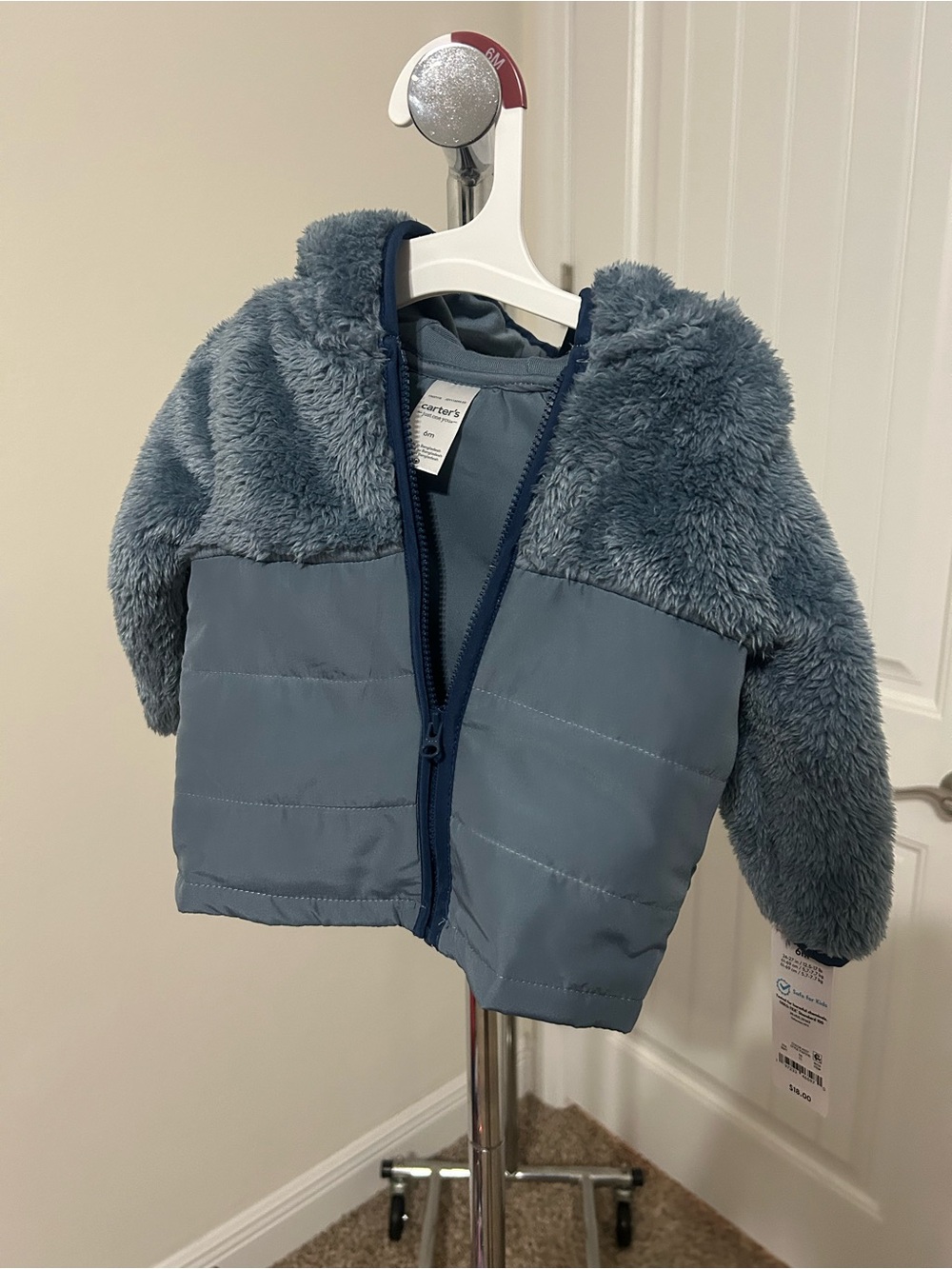 Carter's Toddler Plush Hooded Puffer Jacket in Dusty Blue